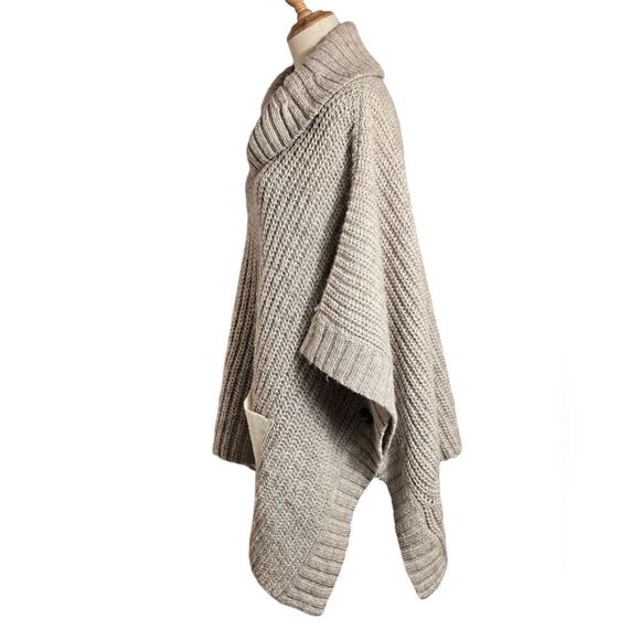 Moth Anthropologie Tan Cowl Neck Wool Alpaca Blend Wrap Poncho Sweater - Picture 4 of 8
